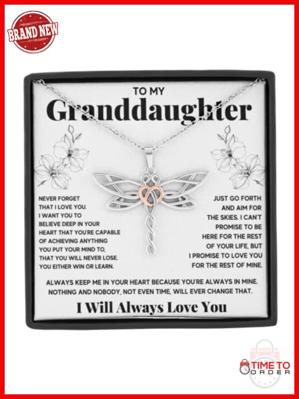 Granddaughter Necklace Gift from Grandma with Message Card and Gift Box